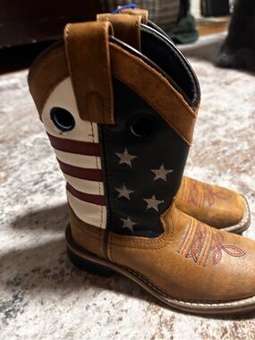 Patriotic Kids Brown & Black Western Cowboy Boots